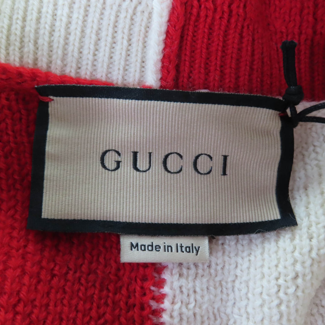 新品 GUCCI ニット ツートン ベルト付き 長袖 レッド アイボリー ウール レディース S 727145