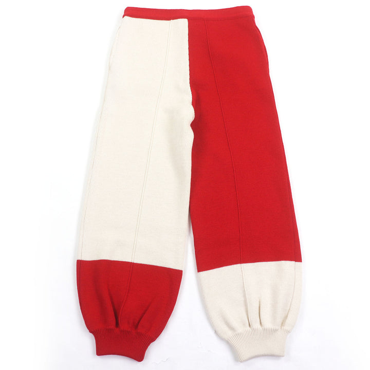 新品 GUCCI パンツ バイカラー ニット レッド アイボリー ウール メンズ M 724731