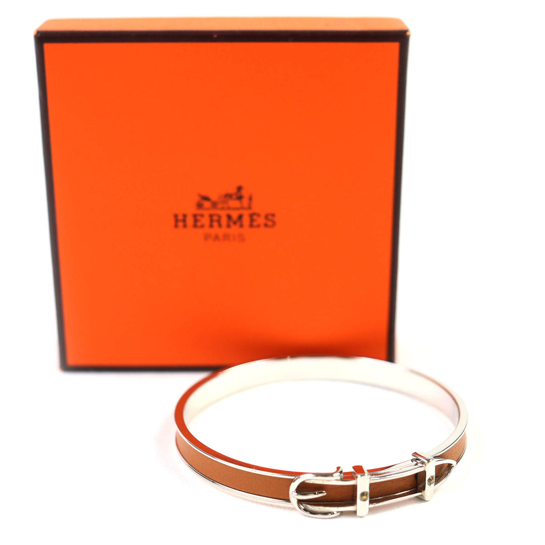 非常に良い HERMES バングル サンチュール ベルトモチーフ バングル ブレスレット ブラウン レディース