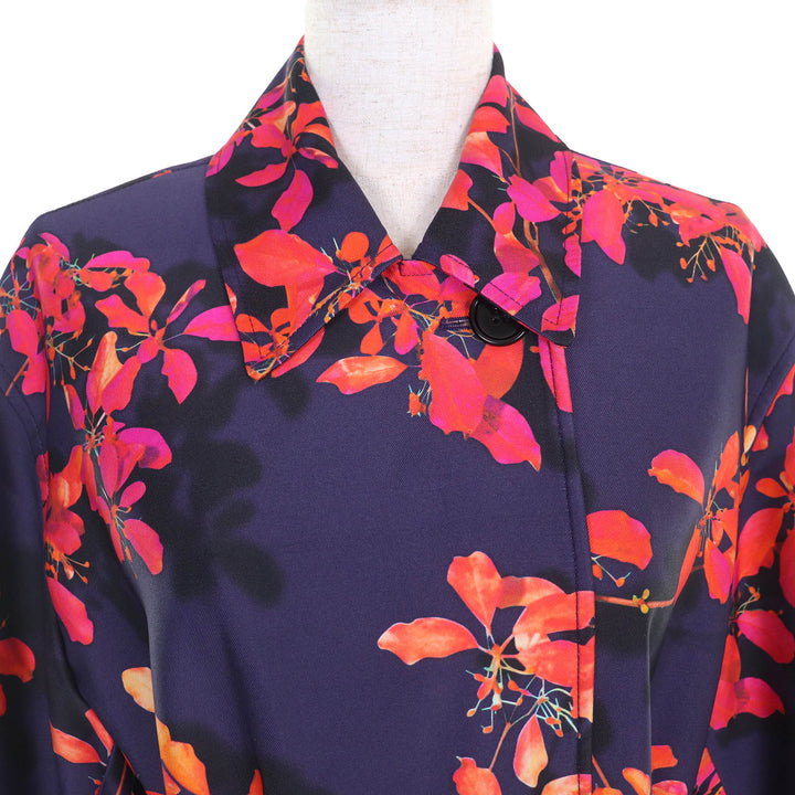 Excellent DRIES VAN NOTEN Floral Coat Floral print belted single coat worn 38