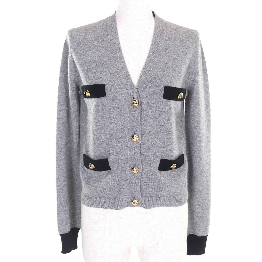 素晴らしいMIUMIUカーディガン ゴールドボタン Vネック 長袖ニット グレー カシミア 42