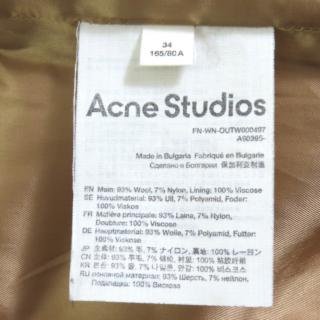 Great ACNE STUDIOS funnel neck coat Oversized fit Camel brown wool 34