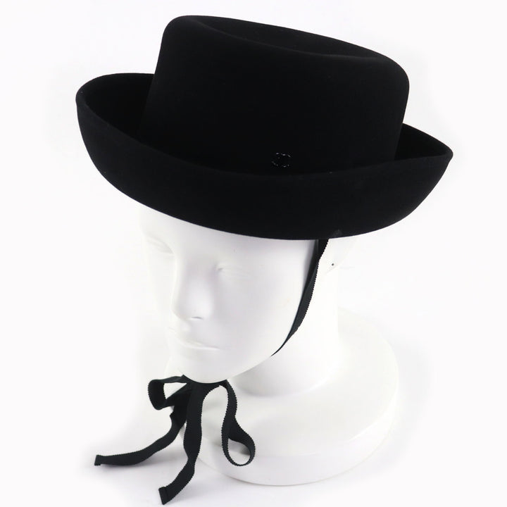 Excellent CHANEL hat black Rabbit hair Women M 20S