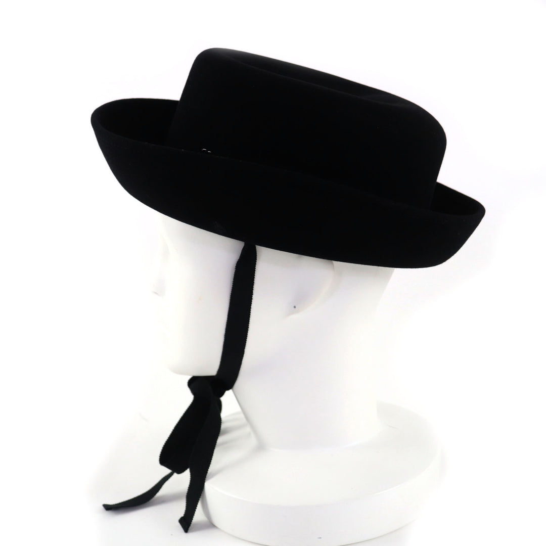 Excellent CHANEL hat black Rabbit hair Women M 20S