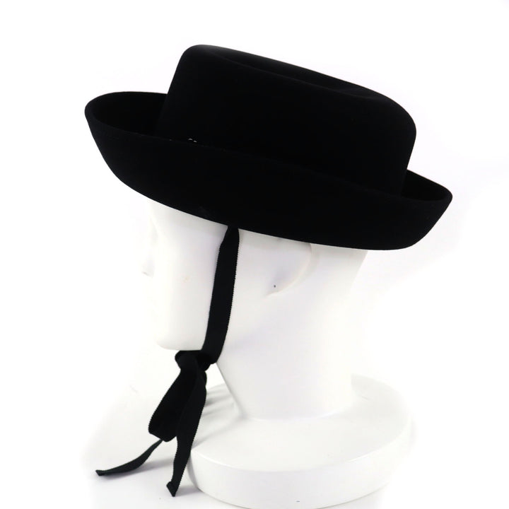 Excellent CHANEL hat black Rabbit hair Women M 20S