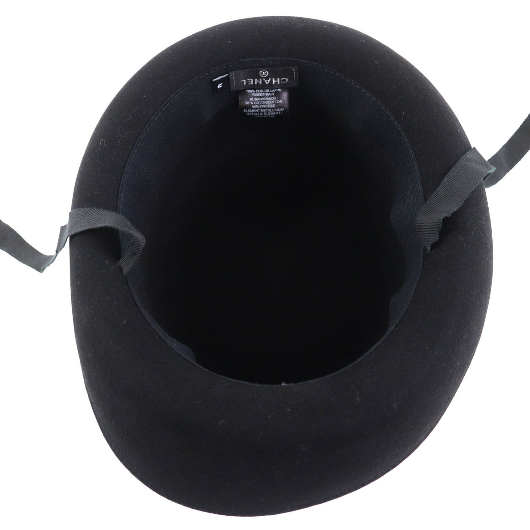 Excellent CHANEL hat black Rabbit hair Women M 20S