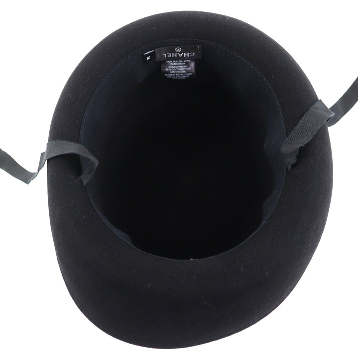 Excellent CHANEL hat black Rabbit hair Women M 20S