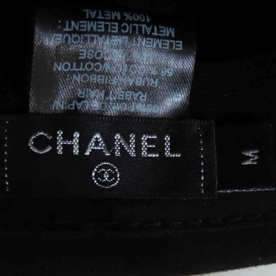 Excellent CHANEL hat black Rabbit hair Women M 20S