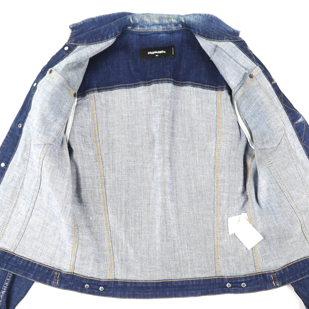Discounted Great DSQUARED2 Denim Jacket CLASSIC JEAN JACKET Distressed Paint 44 S74AM0914