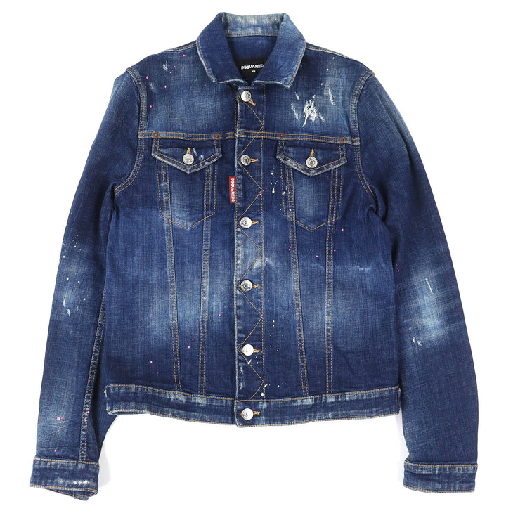 Discounted Great DSQUARED2 Denim Jacket CLASSIC JEAN JACKET Distressed Paint 44 S74AM0914