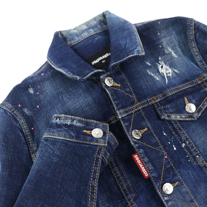 Discounted Great DSQUARED2 Denim Jacket CLASSIC JEAN JACKET Distressed Paint 44 S74AM0914