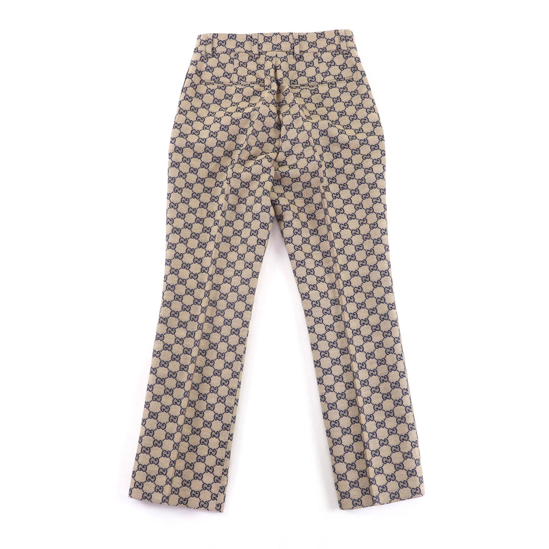 新品 GUCCI パンツ GGジャカード センタープレス ベージュ ネイビー リネン レディース 36 786389
