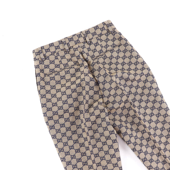 新品 GUCCI パンツ GGジャカード センタープレス ベージュ ネイビー リネン レディース 36 786389