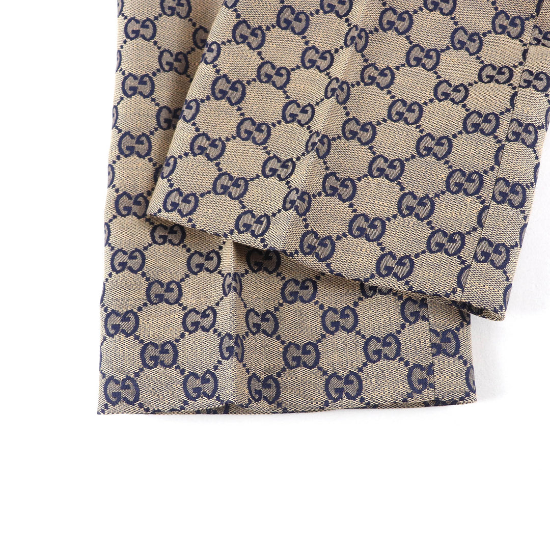 新品 GUCCI パンツ GGジャカード センタープレス ベージュ ネイビー リネン レディース 36 786389