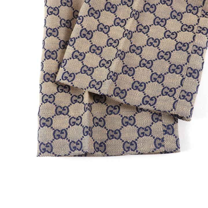 新品 GUCCI パンツ GGジャカード センタープレス ベージュ ネイビー リネン レディース 36 786389