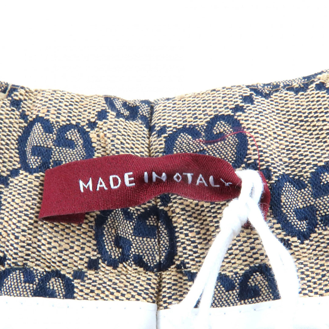 新品 GUCCI パンツ GGジャカード センタープレス ベージュ ネイビー リネン レディース 36 786389