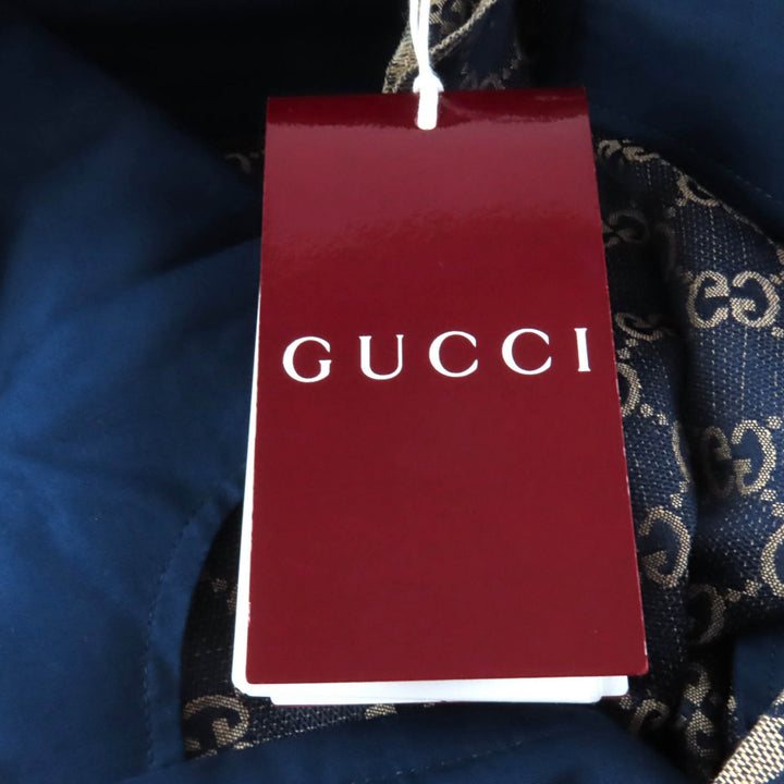 新品 GUCCI パンツ GGジャカード センタープレス ベージュ ネイビー リネン レディース 36 786389