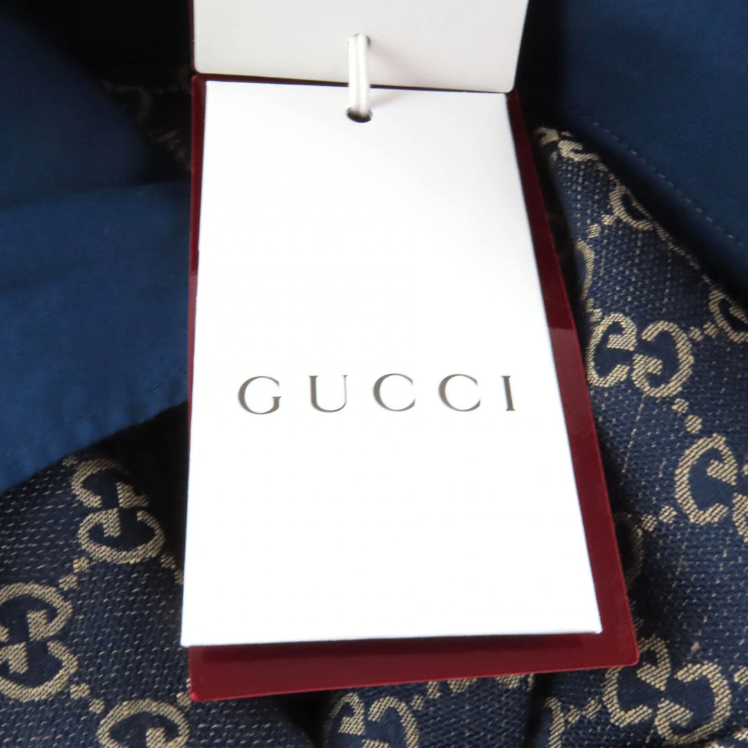 新品 GUCCI パンツ GGジャカード センタープレス ベージュ ネイビー リネン レディース 36 786389