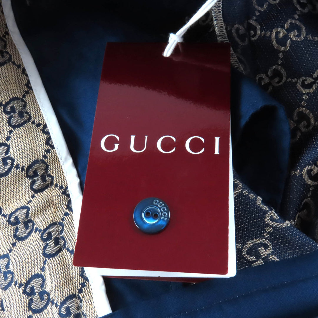 新品 GUCCI パンツ GGジャカード センタープレス ベージュ ネイビー リネン レディース 36 786389