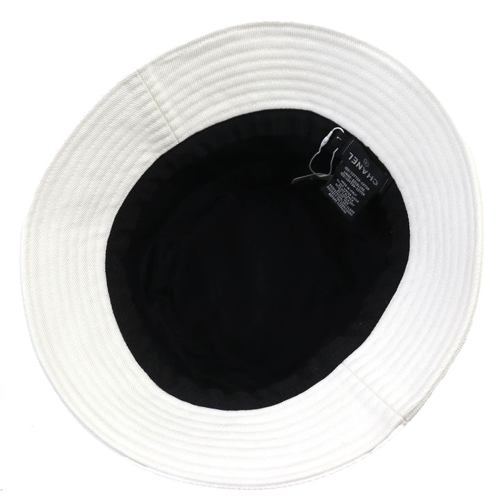 Pristine CHANEL hat Logo Rhinestone Bucket Hat white cotton Women L 22P