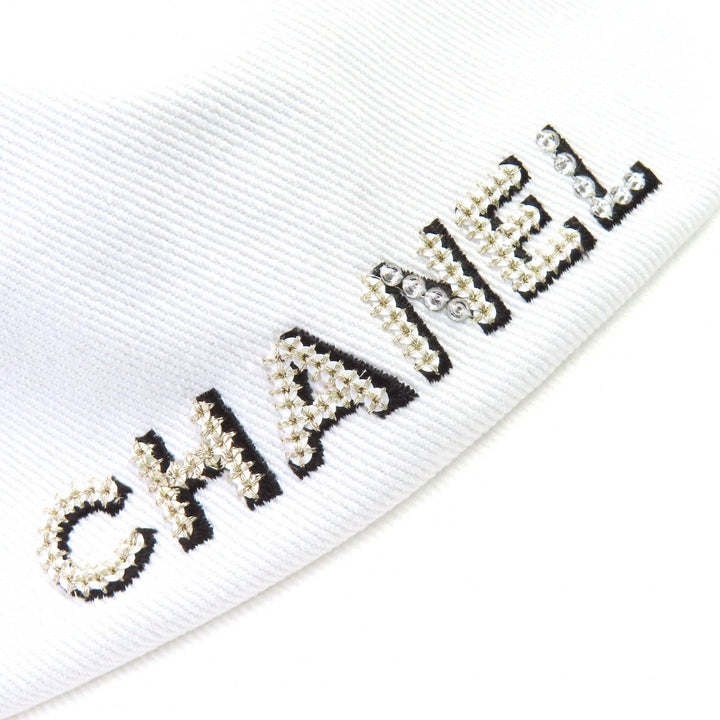 Pristine CHANEL hat Logo Rhinestone Bucket Hat white cotton Women L 22P