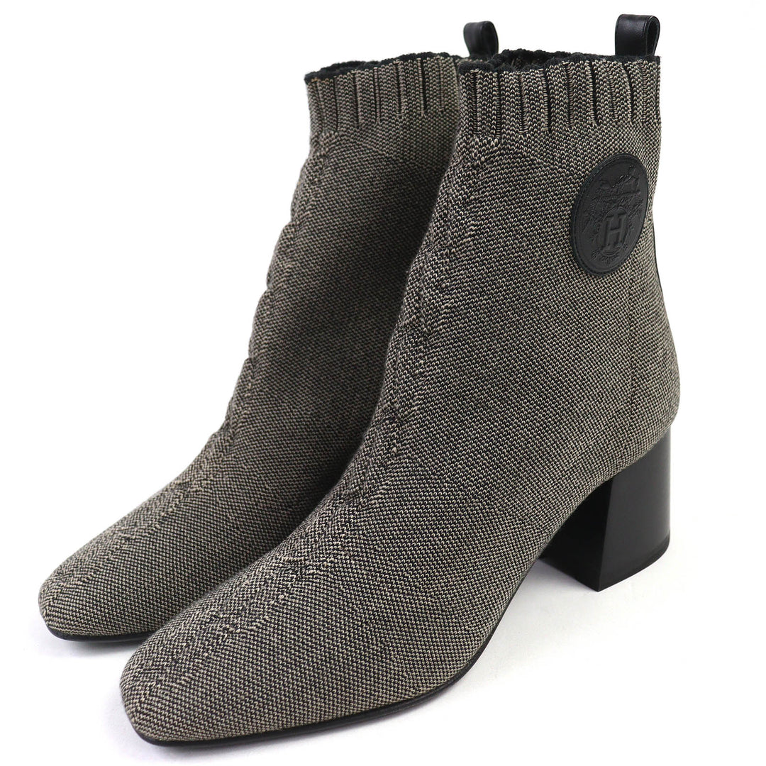 Pristine HERMES short boots Volver Knit technical fabric with leather 35.5