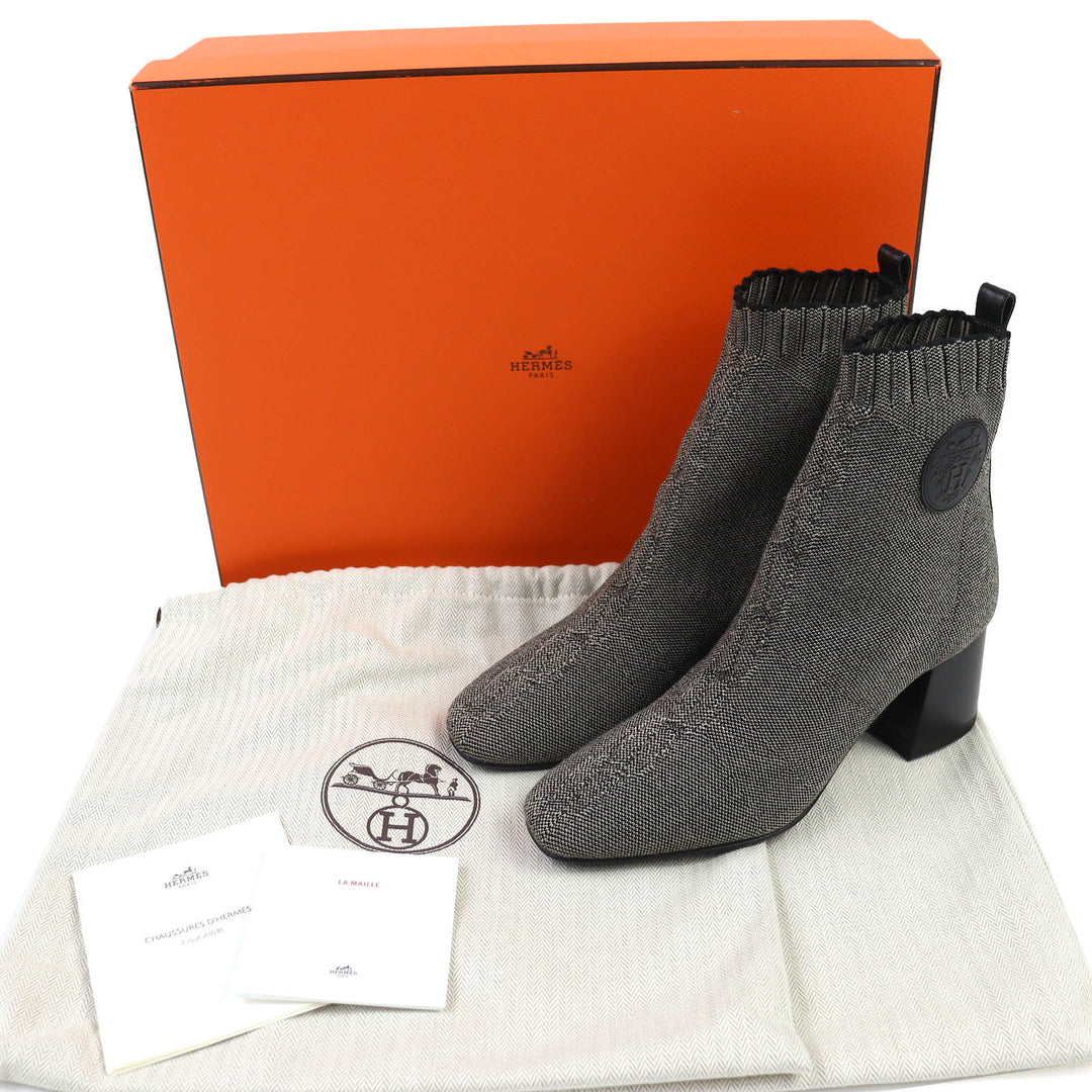 Pristine HERMES short boots Volver Knit technical fabric with leather 35.5