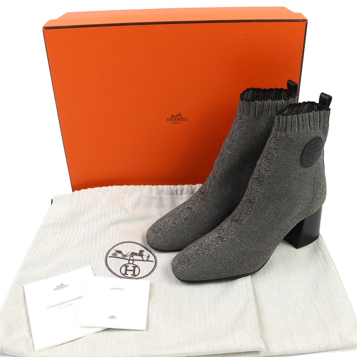 Pristine HERMES short boots Volver Knit technical fabric with leather 35.5