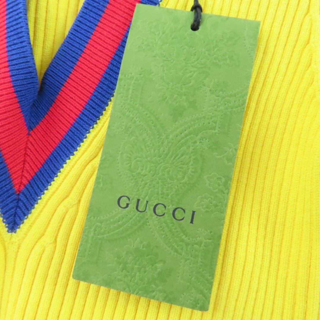 Pristine GUCCI Short sleeve knit Web line cropped length yellow Women S 756271