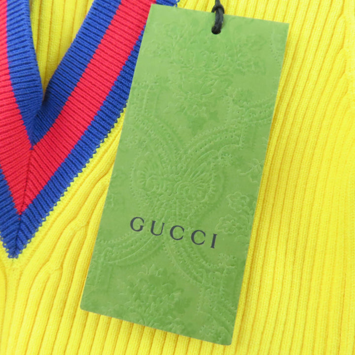 Pristine GUCCI Short sleeve knit Web line cropped length yellow Women S 756271