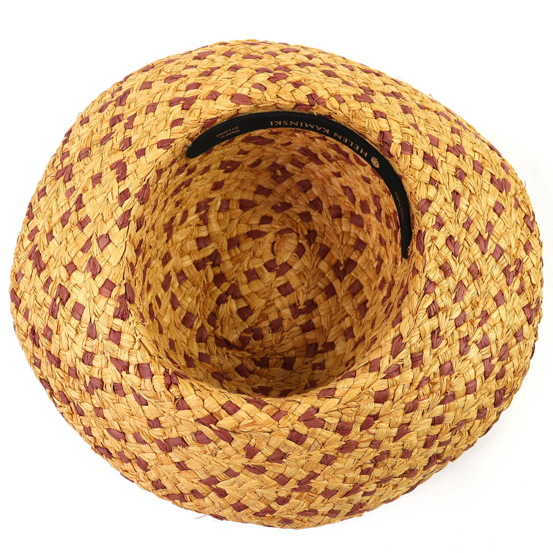 Great HELEN KAMINSKI hat Logo Metal Ribbon Straw Hat Beige Raffia Women