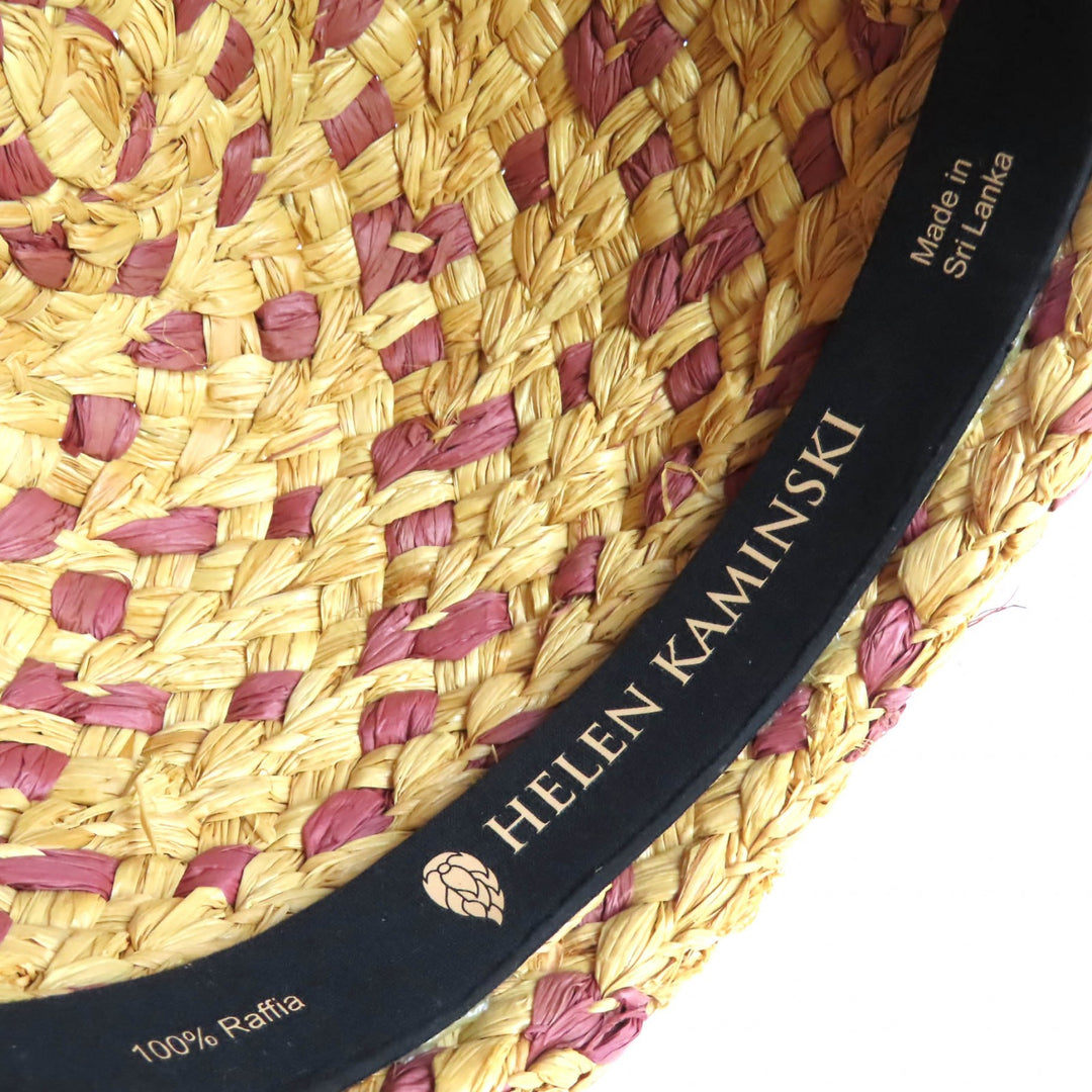 Great HELEN KAMINSKI hat Logo Metal Ribbon Straw Hat Beige Raffia Women