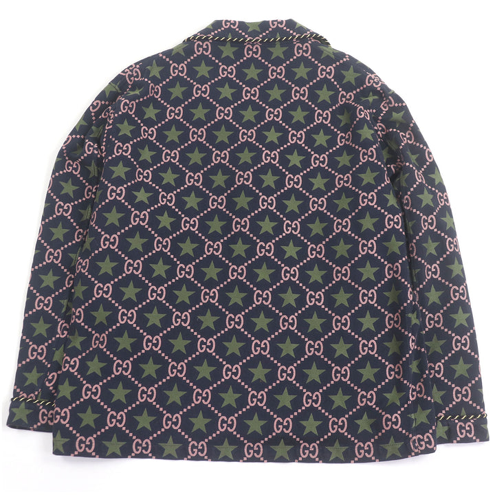 素晴らしい GUCCI テーラードジャケット GGロゴ スター 総柄 ネイビー コットン