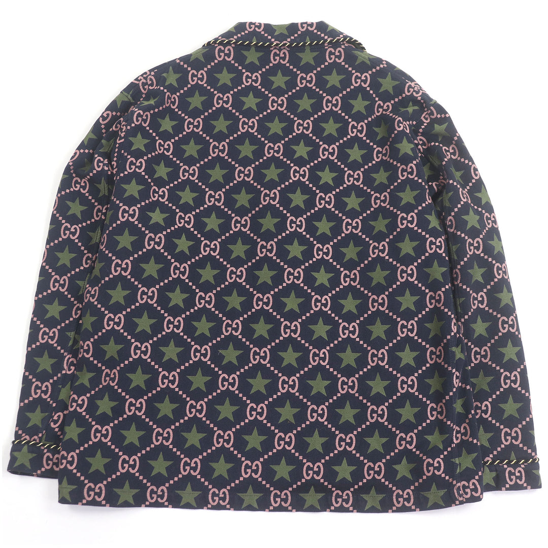 素晴らしい GUCCI テーラードジャケット GGロゴ スター 総柄 ネイビー コットン