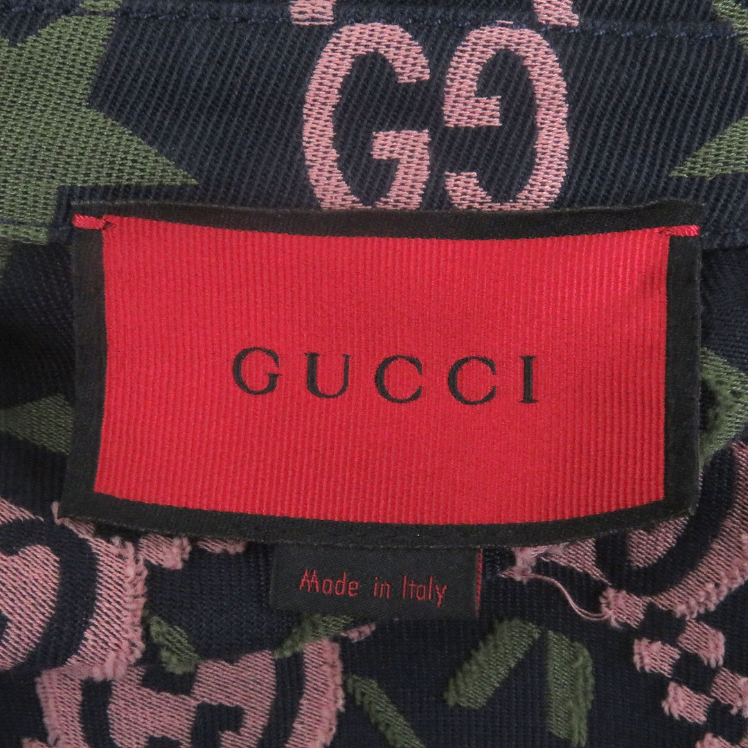 素晴らしい GUCCI テーラードジャケット GGロゴ スター 総柄 ネイビー コットン
