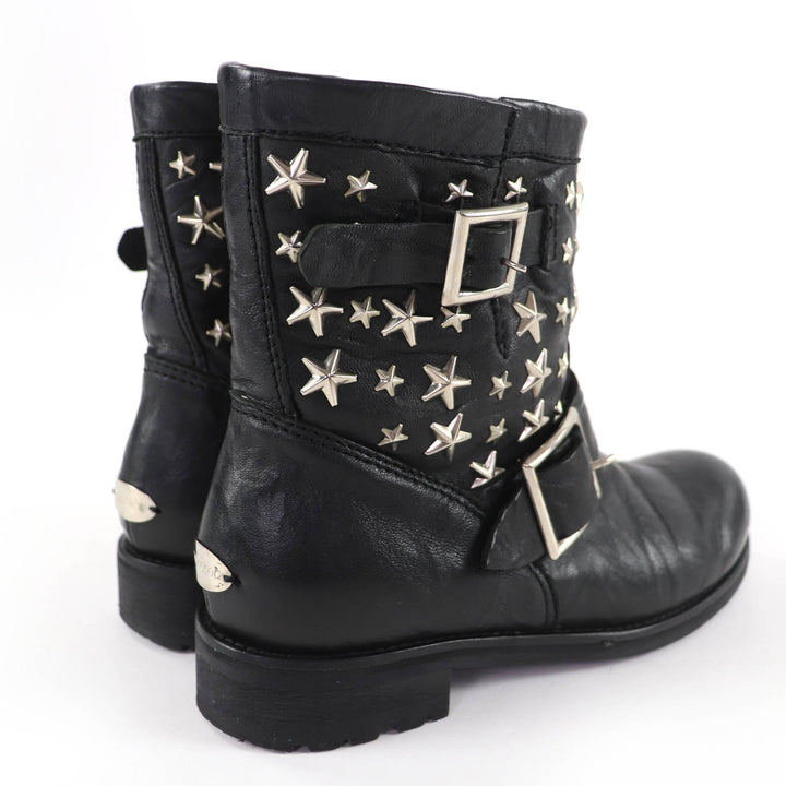 Great JIMMY CHOO short boots Star-studded leather engineer boots black 36.5