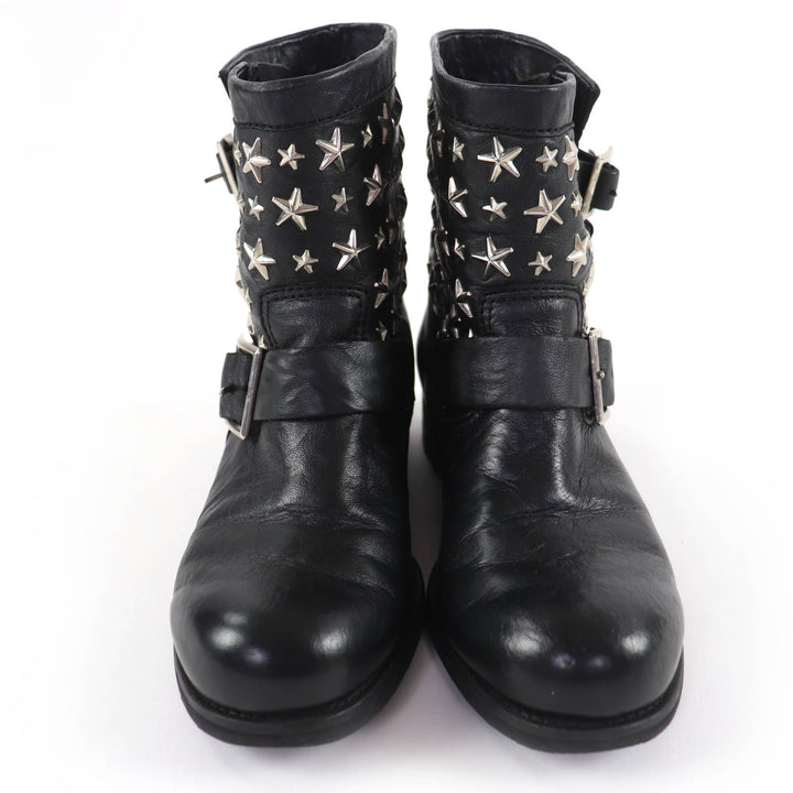 Great JIMMY CHOO short boots Star-studded leather engineer boots black 36.5