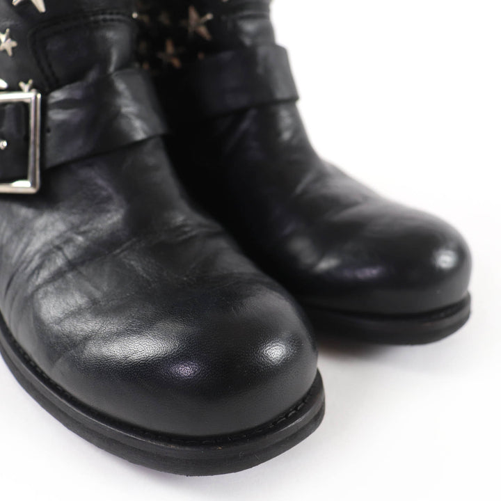 Great JIMMY CHOO short boots Star-studded leather engineer boots black 36.5