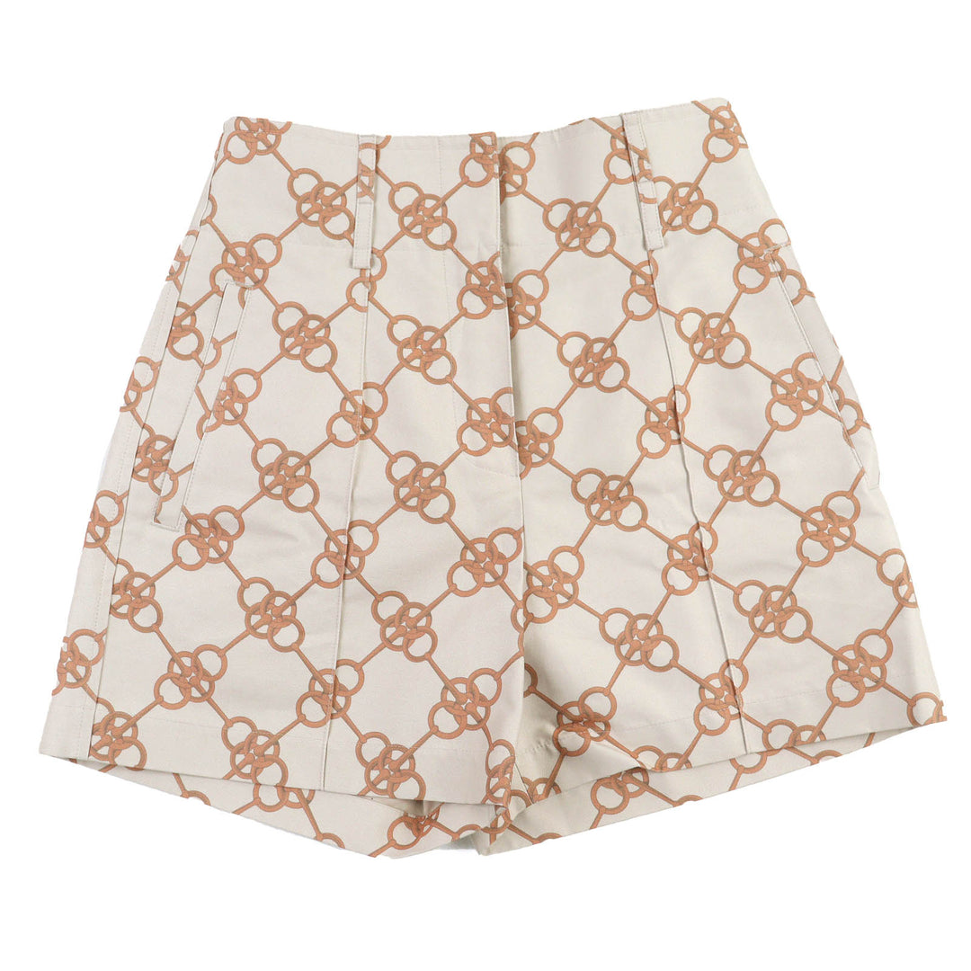 HERMES ショートパンツ 総柄デザイン ベージュブラウン コットン 34 2E0456DX
