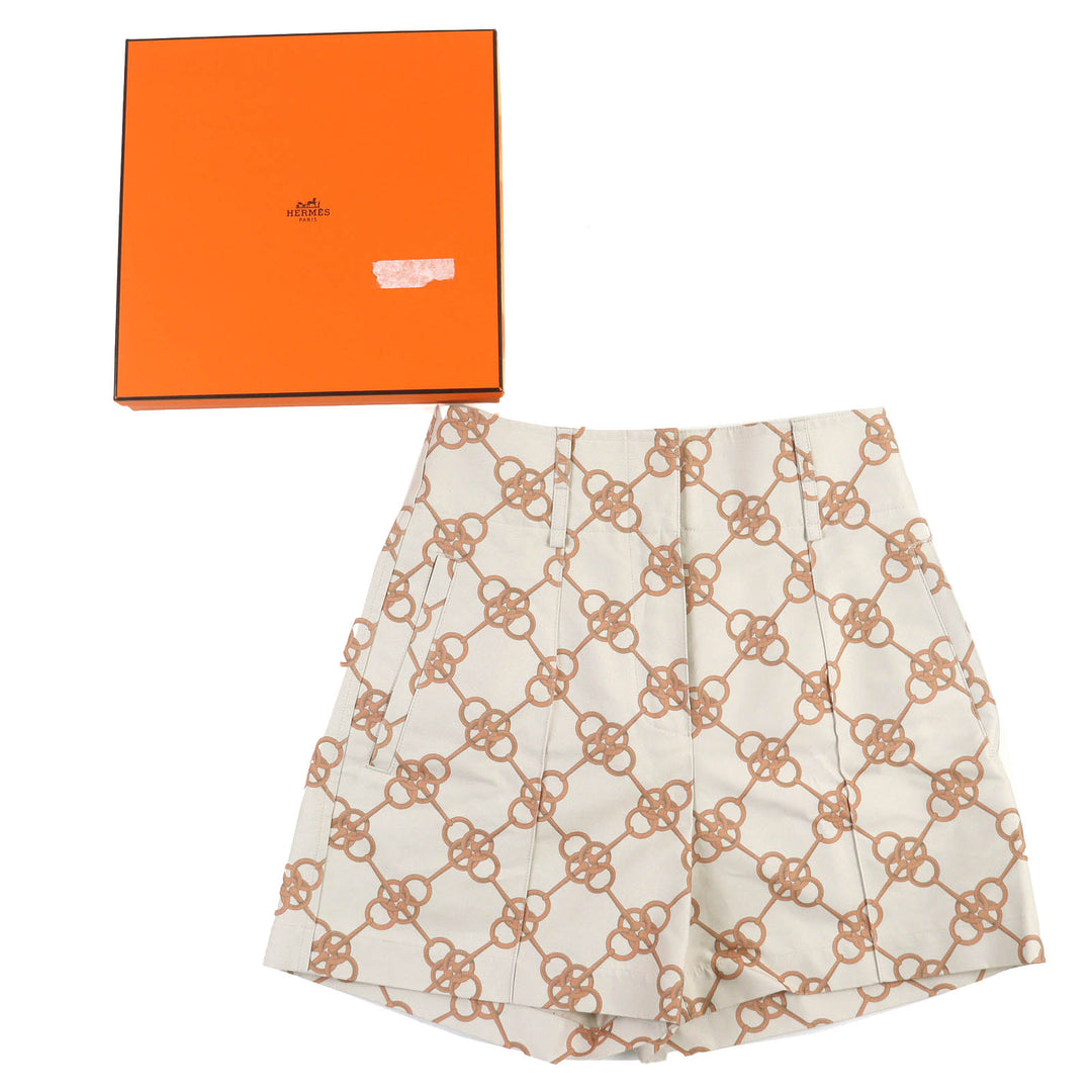 HERMES ショートパンツ 総柄デザイン ベージュブラウン コットン 34 2E0456DX