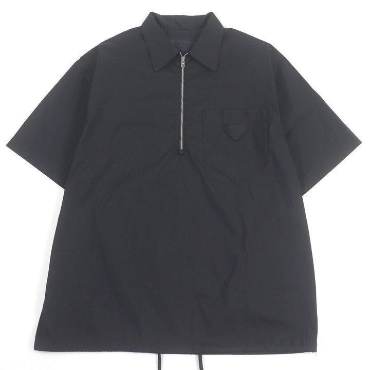 Excellent PRADA Short sleeve shirt Half-zip triangle motif cotton blend M SC763