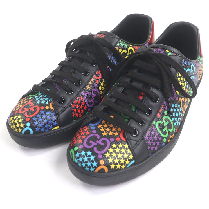 素晴らしい GUCCI スニーカー GG ロゴ スター オールオーバープリント ローカット ブラック マルチカラー
