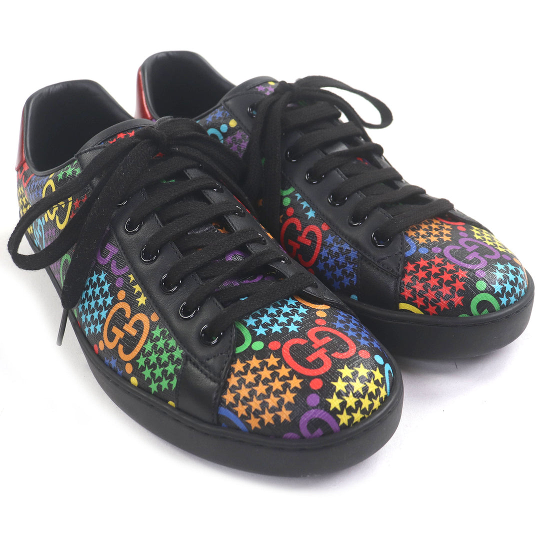 素晴らしい GUCCI スニーカー GG ロゴ スター オールオーバープリント ローカット ブラック マルチカラー