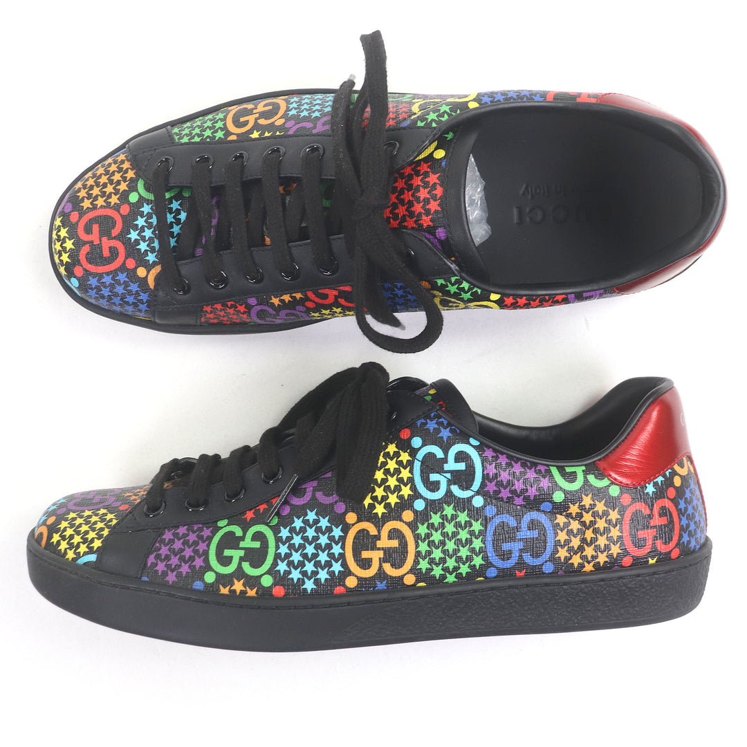 素晴らしい GUCCI スニーカー GG ロゴ スター オールオーバープリント ローカット ブラック マルチカラー