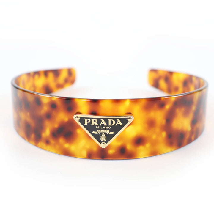 Great PRADA Current Triangle Logo Tortoiseshell Pattern Plex Headband 1IH082