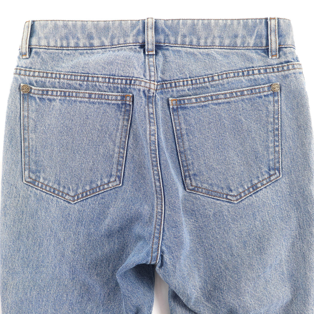 シャネル ココマークボタン ダメージ加工 チュール クロップド デニムパンツ 36 P60217