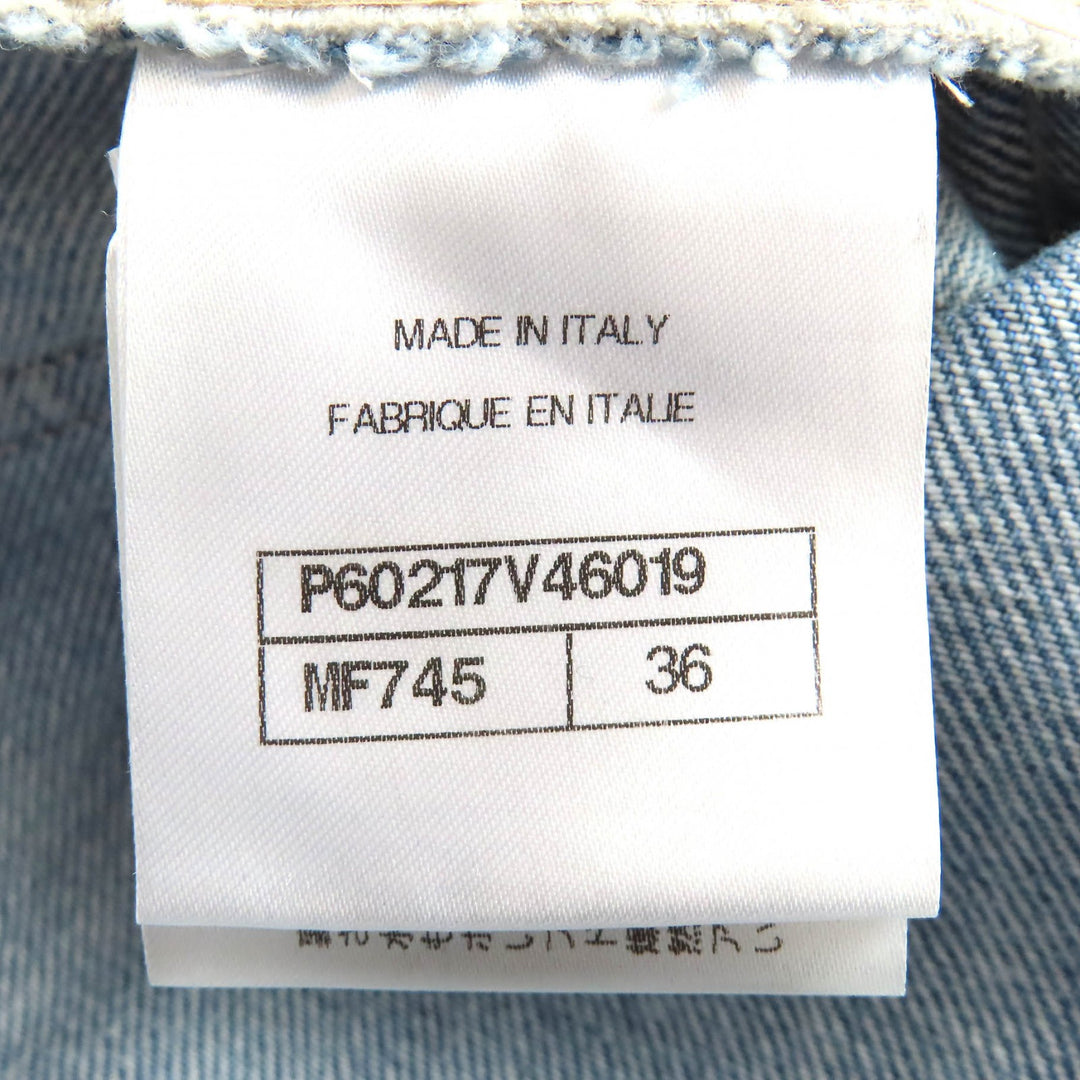 シャネル ココマークボタン ダメージ加工 チュール クロップド デニムパンツ 36 P60217