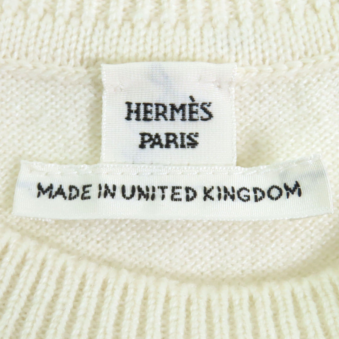 HERMES 半袖ニット オフホワイト カシミア レディース 38 4E2600D1 美品