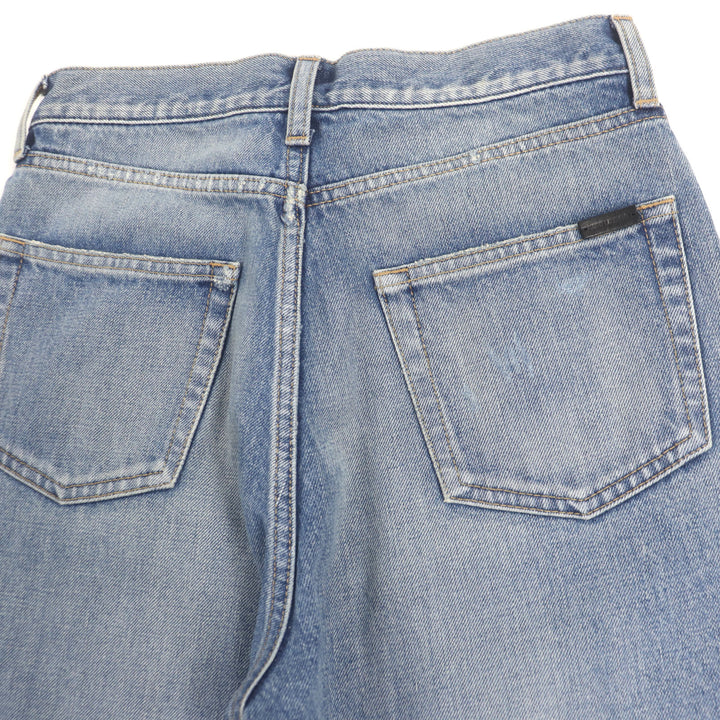 新品 SAINT LAURENT PARIS デニムパンツ アイスブルー コットン レディース 26 614443