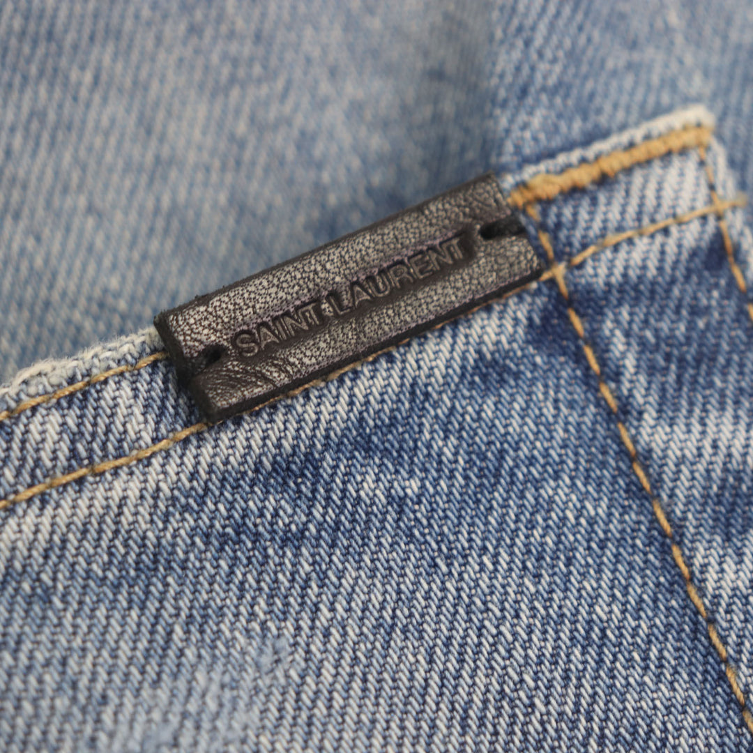 新品 SAINT LAURENT PARIS デニムパンツ アイスブルー コットン レディース 26 614443